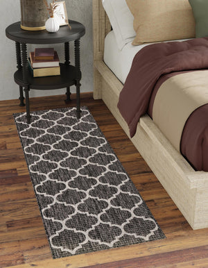 Black 2' x 8' Outdoor Trellis Runner Area Rug Weather Resistant for Patio, Deck, Terrace, Balcony, Porch Geometric Design Water Safe Outside Carpet for Sale at Rug Engine