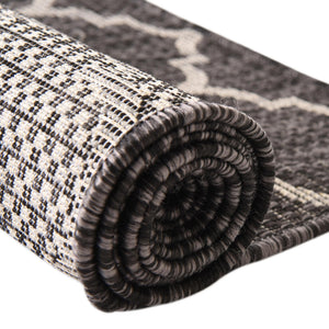 Black 2' x 8' Outdoor Trellis Runner Area Rug Weather Resistant for Patio, Deck, Terrace, Balcony, Porch Geometric Design Water Safe Outside Carpet for Sale at Rug Engine