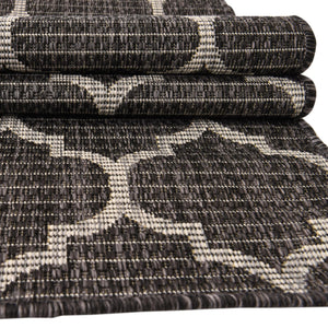 Black 2' x 8' Outdoor Trellis Runner Area Rug Weather Resistant for Patio, Deck, Terrace, Balcony, Porch Geometric Design Water Safe Outside Carpet for Sale at Rug Engine