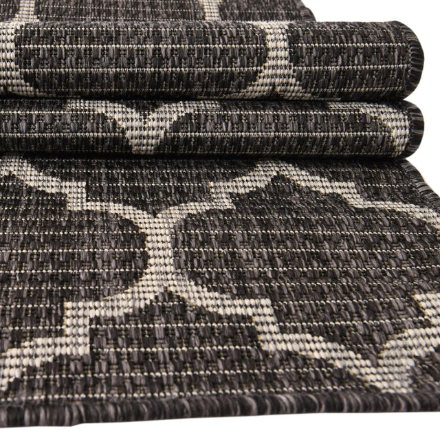 Black 2' x 8' Outdoor Trellis Runner Area Rug Weather Resistant for Patio, Deck, Terrace, Balcony, Porch Geometric Design Water Safe Outside Carpet for Sale at Rug Engine