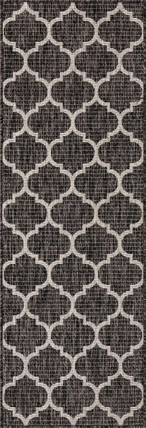 Black 2' x 6' 1 Outdoor Trellis Runner Area Rug Weather Resistant for Patio, Deck, Terrace, Balcony, Porch Geometric Design Water Safe Outside Carpet for Sale at Rug Engine