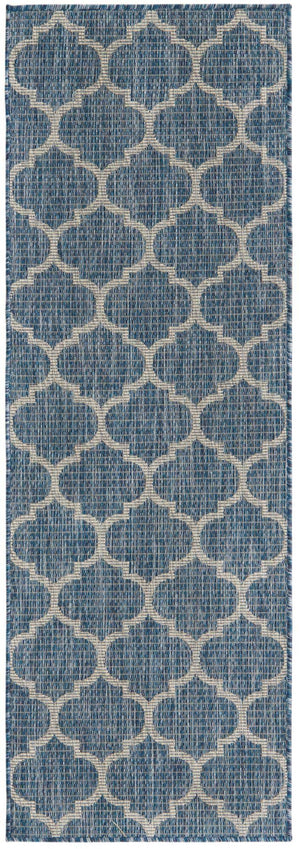 Navy Blue 2' x 6' 1 Outdoor Trellis Runner Area Rug Weather Resistant for Patio, Deck, Terrace, Balcony, Porch Geometric Design Water Safe Outside Carpet for Sale at Rug Engine