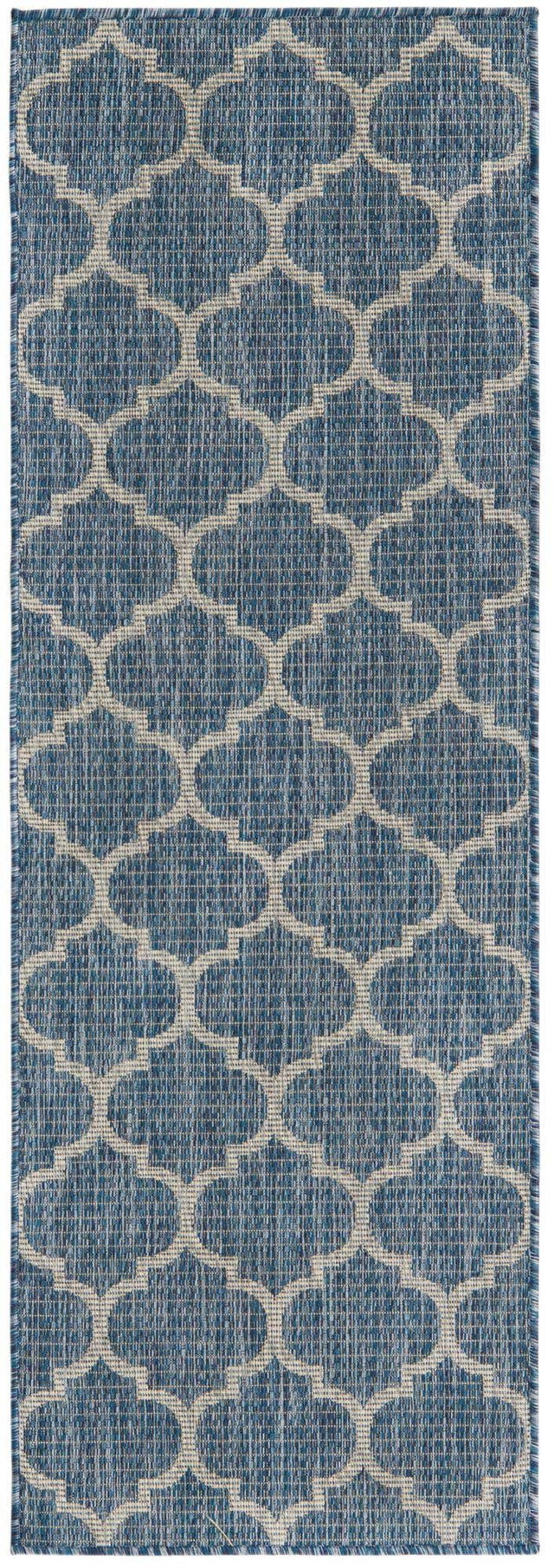 Navy Blue 2' x 6' 1 Outdoor Trellis Runner Area Rug Weather Resistant for Patio, Deck, Terrace, Balcony, Porch Geometric Design Water Safe Outside Carpet for Sale at Rug Engine