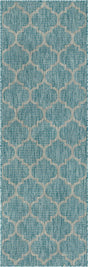Aquamarine 2' x 6' 1 Outdoor Trellis Runner Area Rug Weather Resistant for Patio, Deck, Terrace, Balcony, Porch Geometric Design Water Safe Outside Carpet for Sale at Rug Engine