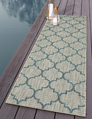 Gray 2' 7 x 10' Outdoor Trellis Runner Area Rug Weather Resistant for Patio, Deck, Terrace, Balcony, Porch Geometric Design Water Safe Outside Carpet for Sale at Rug Engine