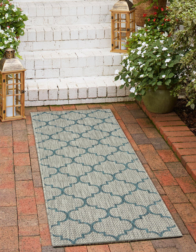 Gray 2' x 6' 1 Outdoor Trellis Runner Area Rug Weather Resistant for Patio, Deck, Terrace, Balcony, Porch Geometric Design Water Safe Outside Carpet for Sale at Rug Engine