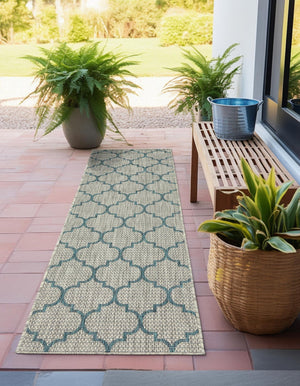 Gray 2' x 6' 1 Outdoor Trellis Runner Area Rug Weather Resistant for Patio, Deck, Terrace, Balcony, Porch Geometric Design Water Safe Outside Carpet for Sale at Rug Engine