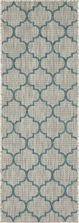 Gray 2' x 6' 1 Outdoor Trellis Runner Area Rug Weather Resistant for Patio, Deck, Terrace, Balcony, Porch Geometric Design Water Safe Outside Carpet for Sale at Rug Engine