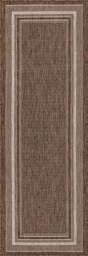 Brown 2' x 6' 1 Outdoor Border Runner Area Rug Weather Resistant for Patio, Deck, Terrace, Balcony, Porch 100% Polypropylene Classic Bordered Carpet for Sale at Rug Engine