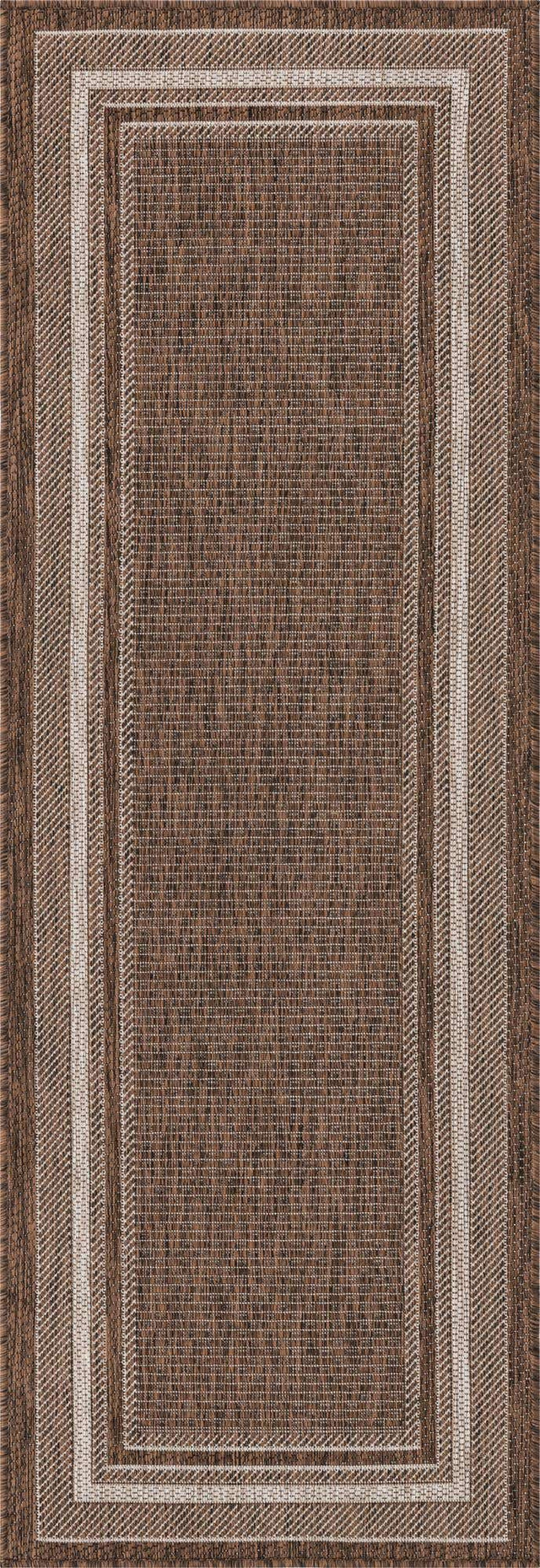 Brown 2' x 6' 1 Outdoor Border Runner Area Rug Weather Resistant for Patio, Deck, Terrace, Balcony, Porch 100% Polypropylene Classic Bordered Carpet for Sale at Rug Engine