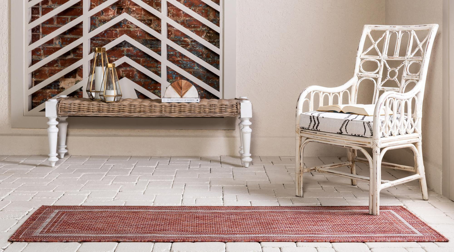 Rust Red 2' 7 x 10' Outdoor Border Runner Area Rug Weather Resistant for Patio, Deck, Terrace, Balcony, Porch 100% Polypropylene Classic Bordered Carpet for Sale at Rug Engine
