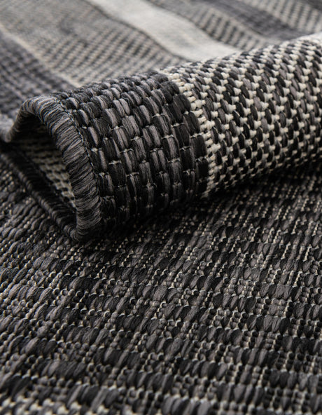 Black 2' x 8' Outdoor Border Runner Area Rug Weather Resistant for Patio, Deck, Terrace, Balcony, Porch 100% Polypropylene Classic Bordered Carpet for Sale at Rug Engine