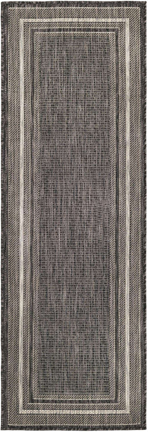 Black 2' x 6' 1 Outdoor Border Runner Area Rug Weather Resistant for Patio, Deck, Terrace, Balcony, Porch 100% Polypropylene Classic Bordered Carpet for Sale at Rug Engine