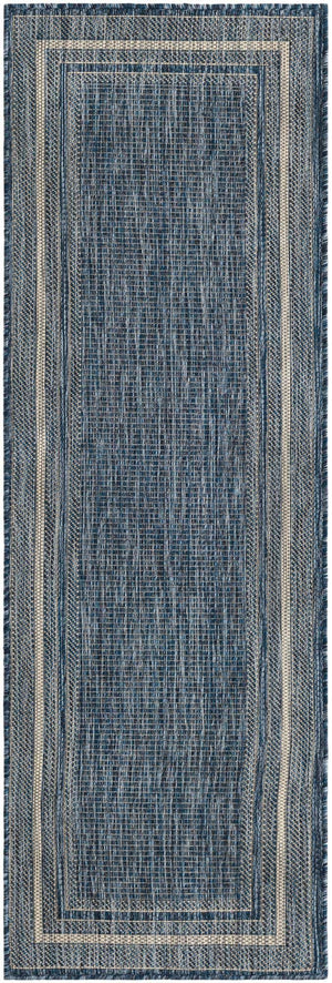Blue 2' x 6' 1 Outdoor Border Runner Area Rug Weather Resistant for Patio, Deck, Terrace, Balcony, Porch 100% Polypropylene Classic Bordered Carpet for Sale at Rug Engine