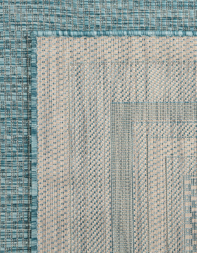 Aquamarine 2' x 6' 1 Outdoor Border Runner Area Rug Weather Resistant for Patio, Deck, Terrace, Balcony, Porch 100% Polypropylene Classic Bordered Carpet for Sale at Rug Engine