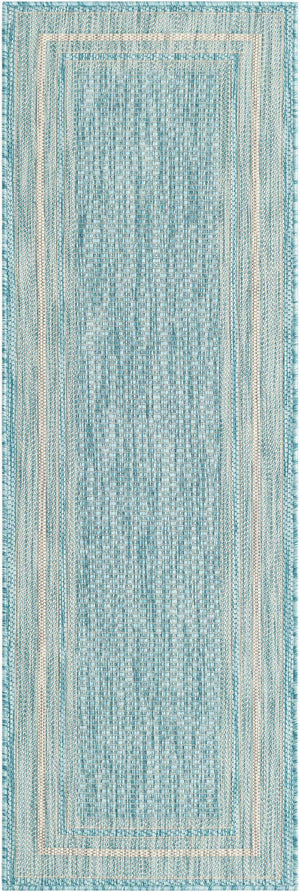 Aquamarine 2' x 6' 1 Outdoor Border Runner Area Rug Weather Resistant for Patio, Deck, Terrace, Balcony, Porch 100% Polypropylene Classic Bordered Carpet for Sale at Rug Engine