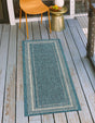 Teal 2' x 6' 1 Outdoor Border Runner Area Rug Weather Resistant for Patio, Deck, Terrace, Balcony, Porch 100% Polypropylene Classic Bordered Carpet for Sale at Rug Engine