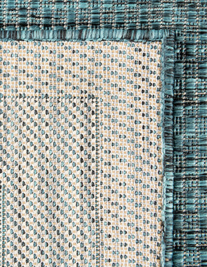 Teal 2' x 6' 1 Outdoor Border Runner Area Rug Weather Resistant for Patio, Deck, Terrace, Balcony, Porch 100% Polypropylene Classic Bordered Carpet for Sale at Rug Engine