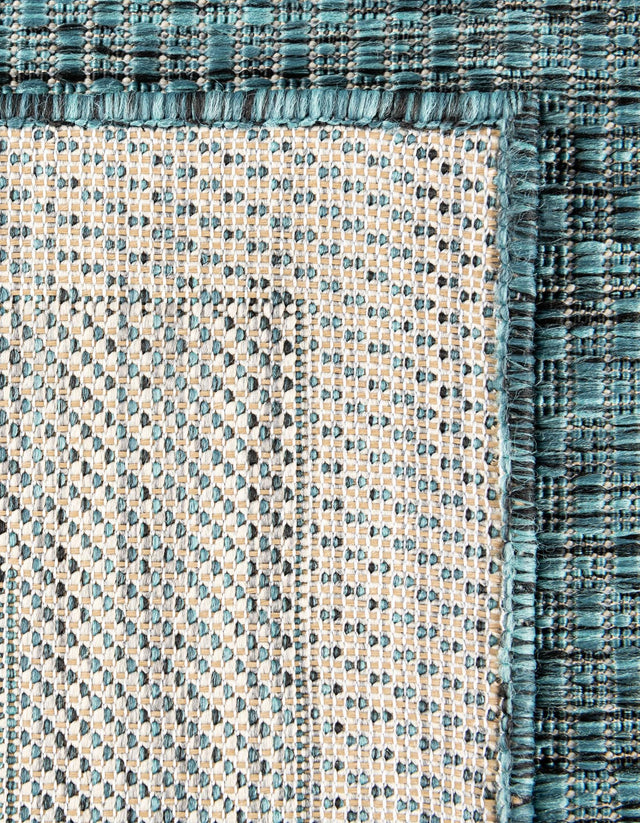 Teal 2' x 6' 1 Outdoor Border Runner Area Rug Weather Resistant for Patio, Deck, Terrace, Balcony, Porch 100% Polypropylene Classic Bordered Carpet for Sale at Rug Engine