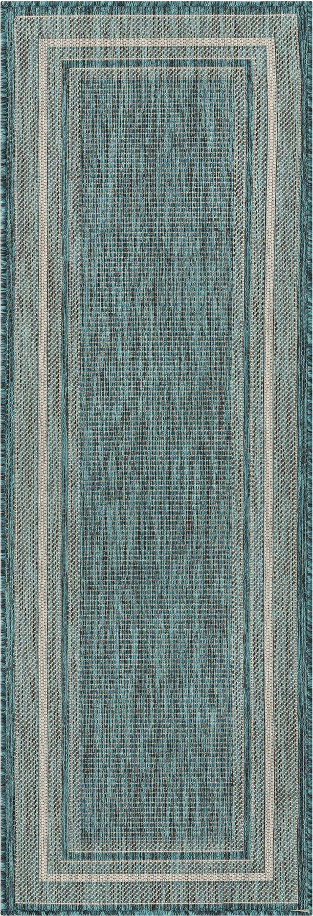 Teal 2' x 6' 1 Outdoor Border Runner Area Rug Weather Resistant for Patio, Deck, Terrace, Balcony, Porch 100% Polypropylene Classic Bordered Carpet for Sale at Rug Engine