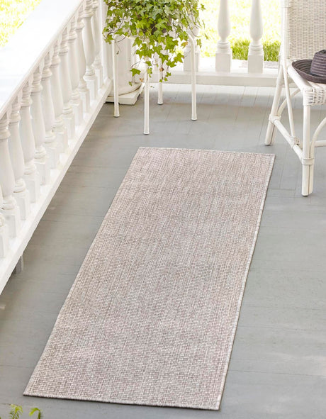 Beige 2' x 6' 1 Outdoor Solid Runner Area Rug Weather Resistant for Patio, Deck, Terrace, Balcony, Porch 100% Polypropylene Minimalist Waterproof Carpet for Sale at Rug Engine