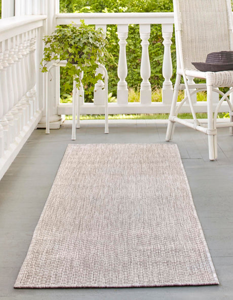 Beige 2' x 6' 1 Outdoor Solid Runner Area Rug Weather Resistant for Patio, Deck, Terrace, Balcony, Porch 100% Polypropylene Minimalist Waterproof Carpet for Sale at Rug Engine