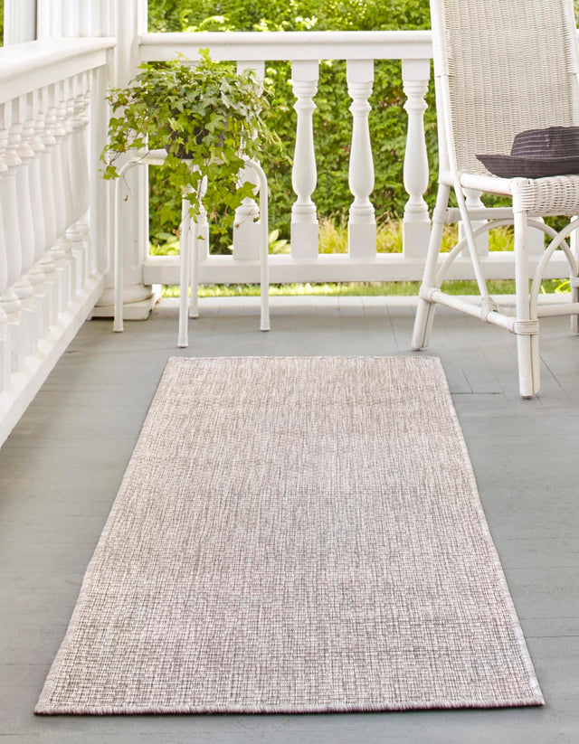 Beige 2' x 6' 1 Outdoor Solid Runner Area Rug Weather Resistant for Patio, Deck, Terrace, Balcony, Porch 100% Polypropylene Minimalist Waterproof Carpet for Sale at Rug Engine