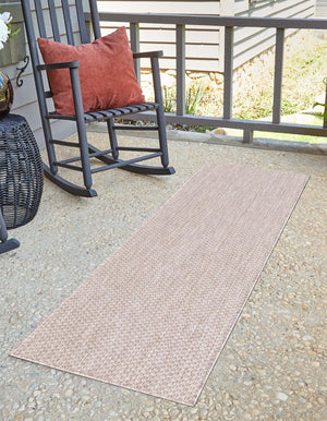 Beige 2' x 6' 1 Outdoor Solid Runner Area Rug Weather Resistant for Patio, Deck, Terrace, Balcony, Porch 100% Polypropylene Minimalist Waterproof Carpet for Sale at Rug Engine