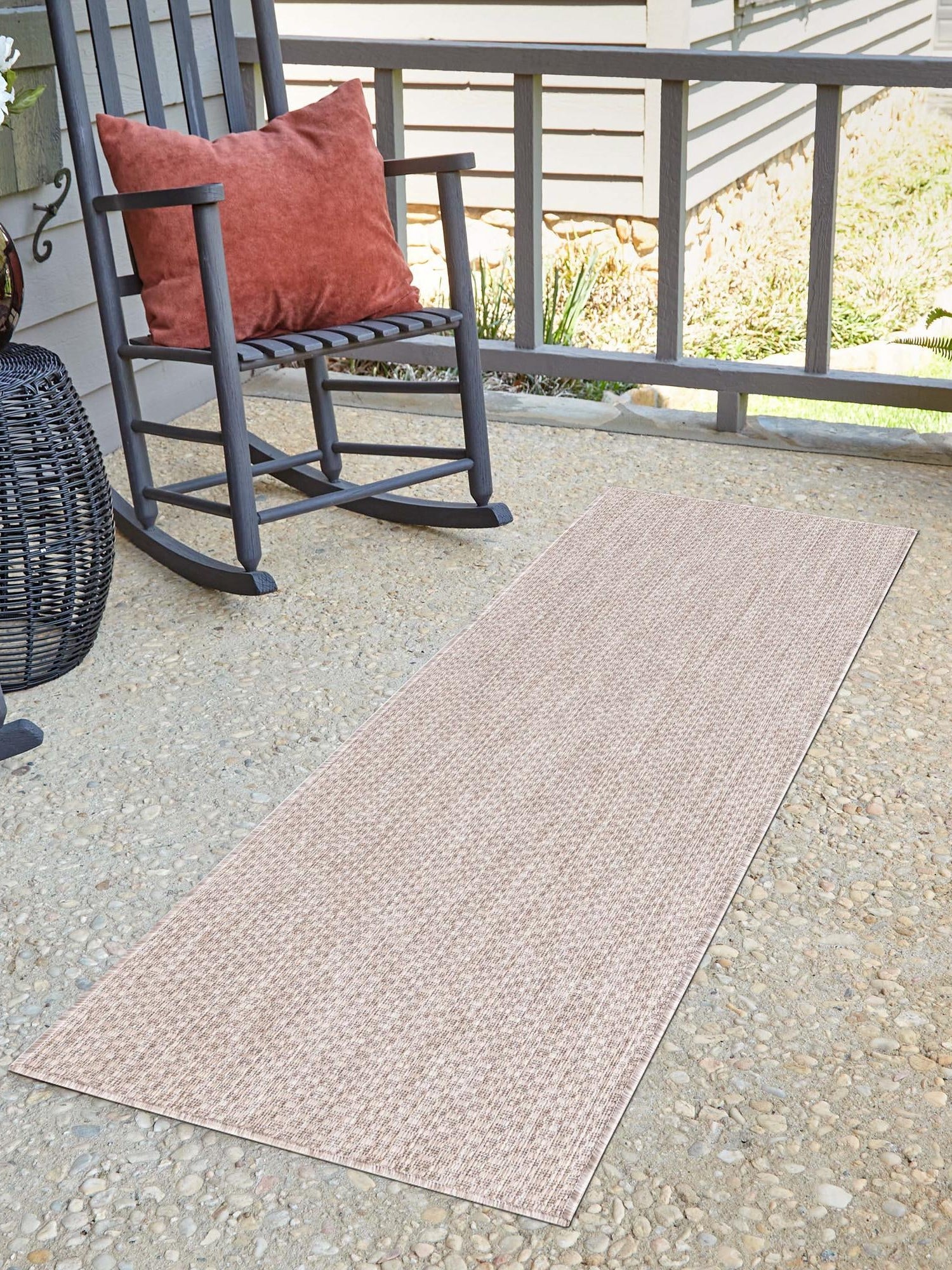 Beige 2' x 8' Outdoor Solid Runner Area Rug Weather Resistant for Patio, Deck, Terrace, Balcony, Porch 100% Polypropylene Minimalist Waterproof Carpet for Sale at Rug Engine