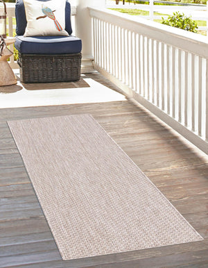 Beige 2' x 8' Outdoor Solid Runner Area Rug Weather Resistant for Patio, Deck, Terrace, Balcony, Porch 100% Polypropylene Minimalist Waterproof Carpet for Sale at Rug Engine