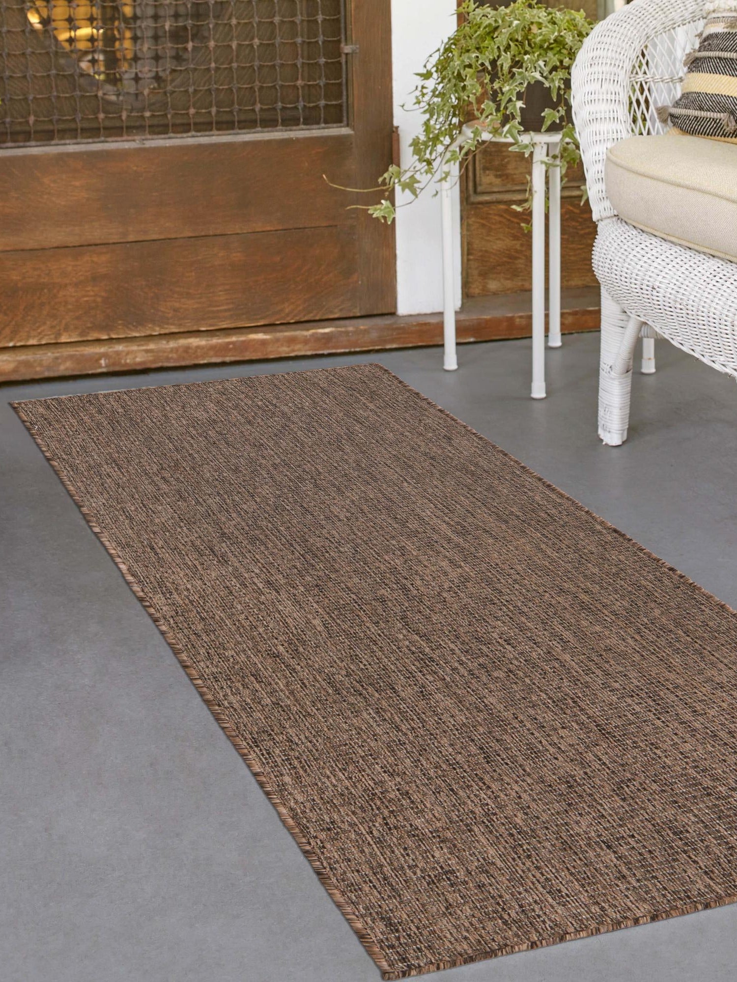 Light Brown 2' 7 x 10' Outdoor Solid Runner Area Rug Weather Resistant for Patio, Deck, Terrace, Balcony, Porch 100% Polypropylene Minimalist Waterproof Carpet for Sale at Rug Engine