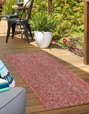 Rust Red 2' x 6' 1 Outdoor Solid Runner Area Rug Weather Resistant for Patio, Deck, Terrace, Balcony, Porch 100% Polypropylene Minimalist Waterproof Carpet for Sale at Rug Engine