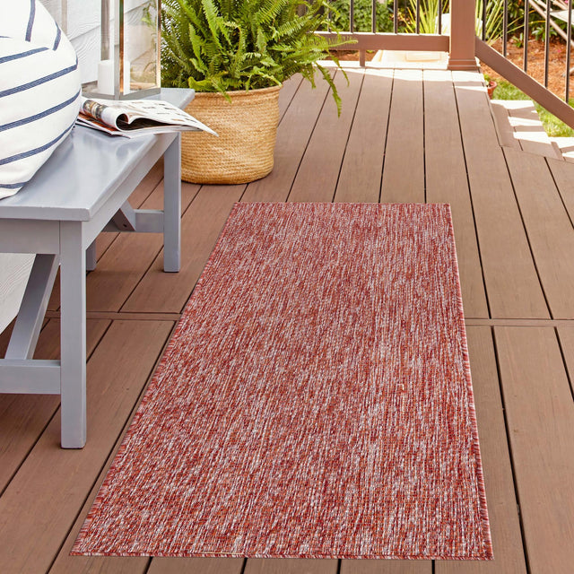 Rust Red 2' x 6' 1 Outdoor Solid Runner Area Rug Weather Resistant for Patio, Deck, Terrace, Balcony, Porch 100% Polypropylene Minimalist Waterproof Carpet for Sale at Rug Engine