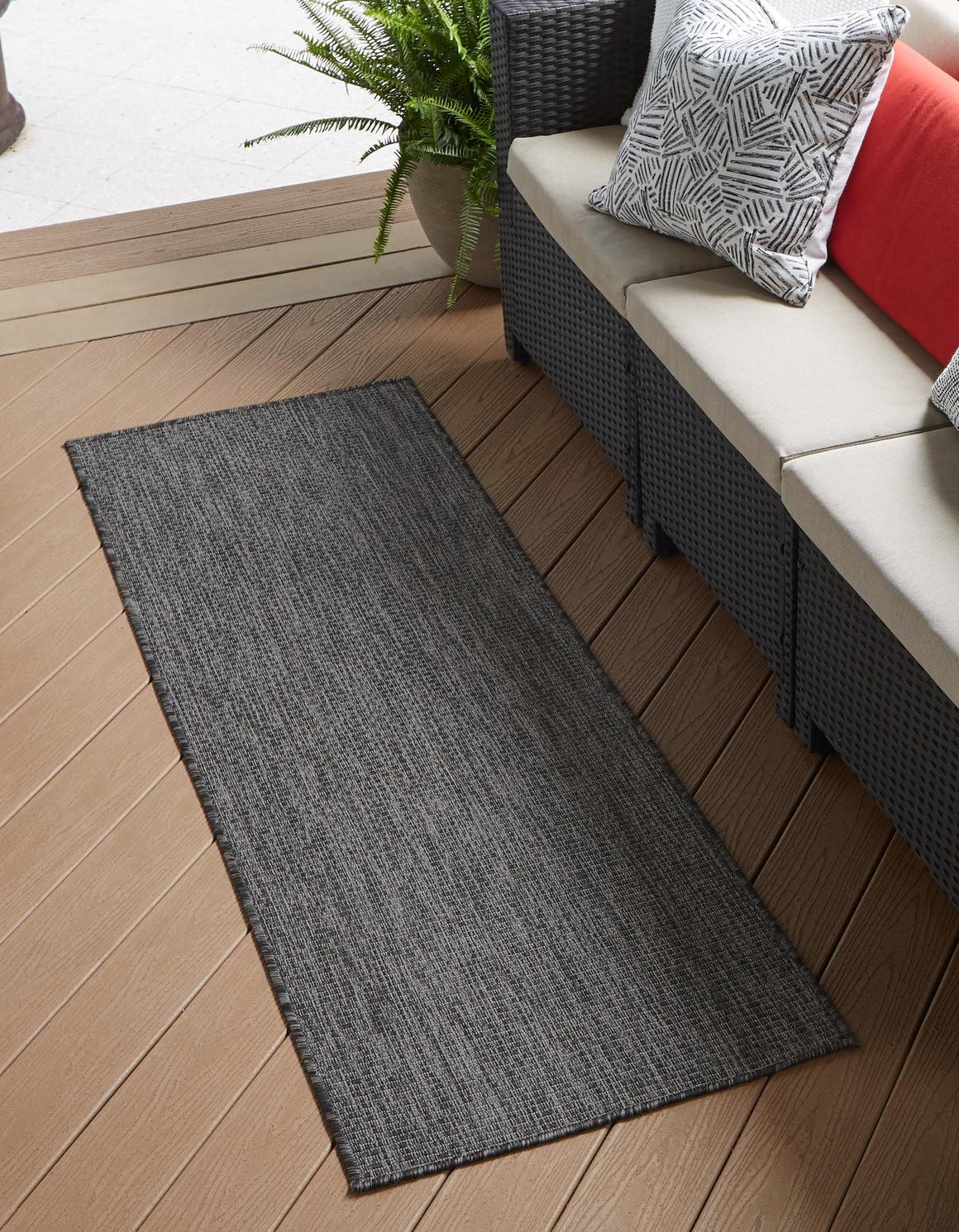 Black 2' x 8' Outdoor Solid Runner Area Rug Weather Resistant for Patio, Deck, Terrace, Balcony, Porch 100% Polypropylene Minimalist Waterproof Carpet for Sale at Rug Engine