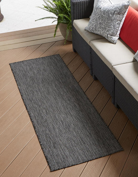 Black 2' x 7' 1 Outdoor Solid Runner Area Rug Weather Resistant for Patio, Deck, Terrace, Balcony, Porch