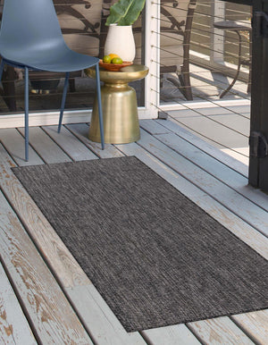 Black 2' x 7' 1 Outdoor Solid Runner Area Rug Weather Resistant for Patio, Deck, Terrace, Balcony, Porch