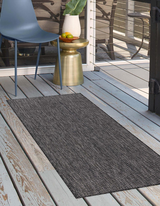 Black 2' x 7' 1 Outdoor Solid Runner Area Rug Weather Resistant for Patio, Deck, Terrace, Balcony, Porch