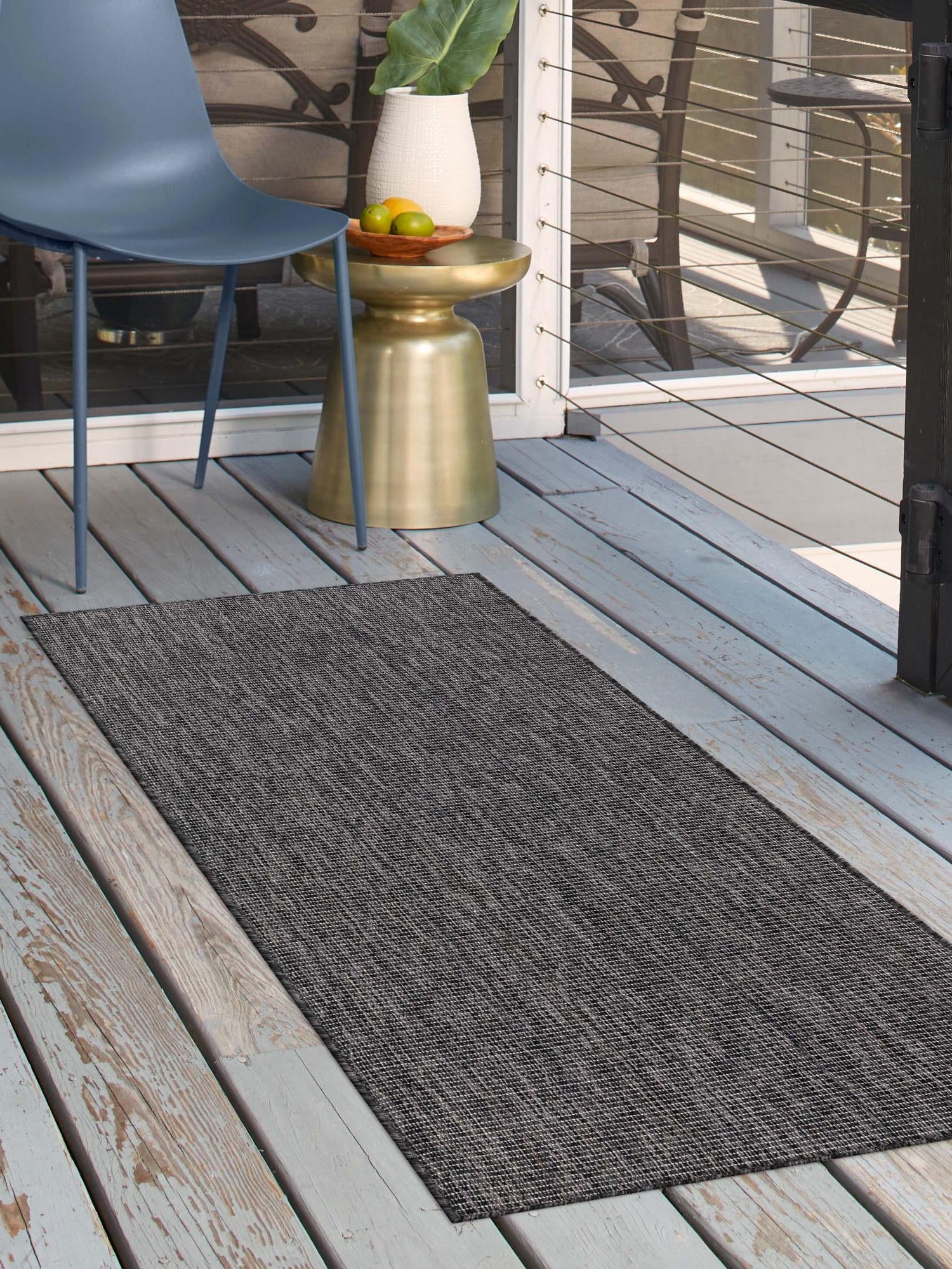 Black 2' 7 x 10' Outdoor Solid Runner Area Rug Weather Resistant for Patio, Deck, Terrace, Balcony, Porch 100% Polypropylene Minimalist Waterproof Carpet for Sale at Rug Engine