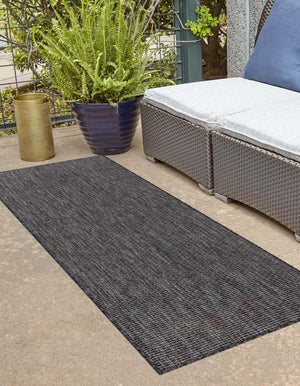 Black 2' x 7' 1 Outdoor Solid Runner Area Rug Weather Resistant for Patio, Deck, Terrace, Balcony, Porch