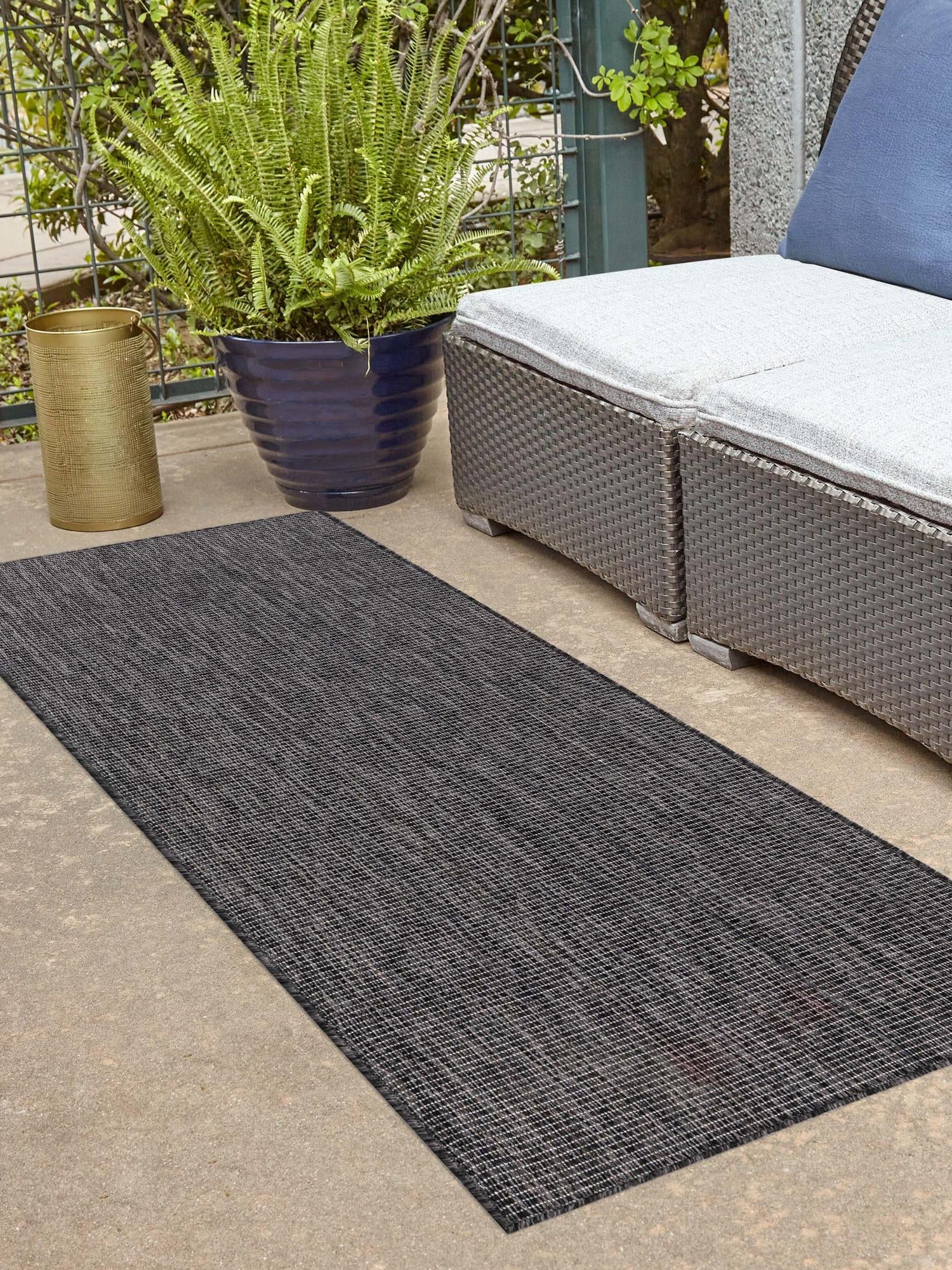 Black 2' 7 x 10' Outdoor Solid Runner Area Rug Weather Resistant for Patio, Deck, Terrace, Balcony, Porch 100% Polypropylene Minimalist Waterproof Carpet for Sale at Rug Engine