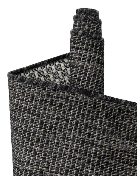 Black 2' x 7' 1 Outdoor Solid Runner Area Rug Weather Resistant for Patio, Deck, Terrace, Balcony, Porch