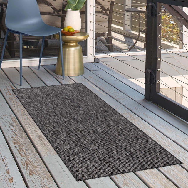 Black 2' x 7' 1 Outdoor Solid Runner Area Rug Weather Resistant for Patio, Deck, Terrace, Balcony, Porch