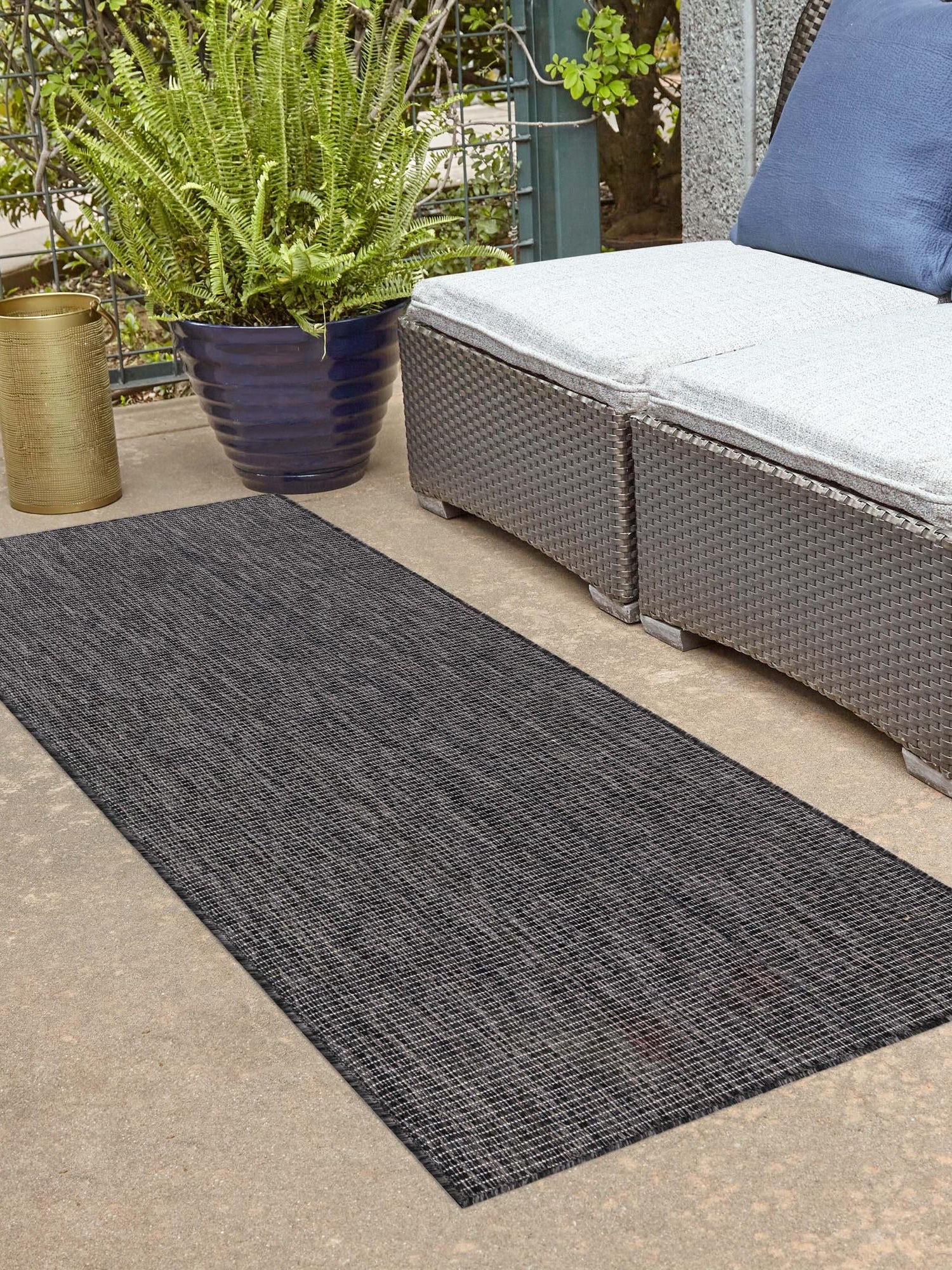 Black 2' x 7' 1 Outdoor Solid Runner Area Rug Weather Resistant for Patio, Deck, Terrace, Balcony, Porch 100% Polypropylene Minimalist Waterproof Carpet for Sale at Rug Engine