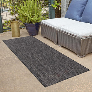 Black 2' x 7' 1 Outdoor Solid Runner Area Rug Weather Resistant for Patio, Deck, Terrace, Balcony, Porch