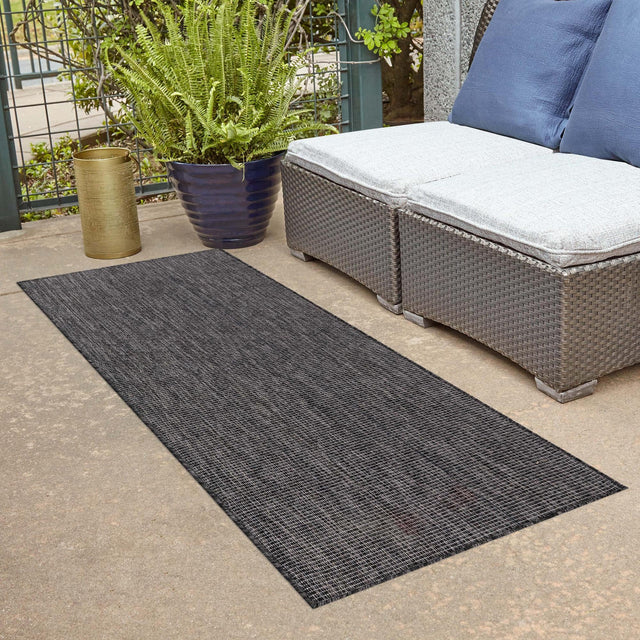 Black 2' x 7' 1 Outdoor Solid Runner Area Rug Weather Resistant for Patio, Deck, Terrace, Balcony, Porch