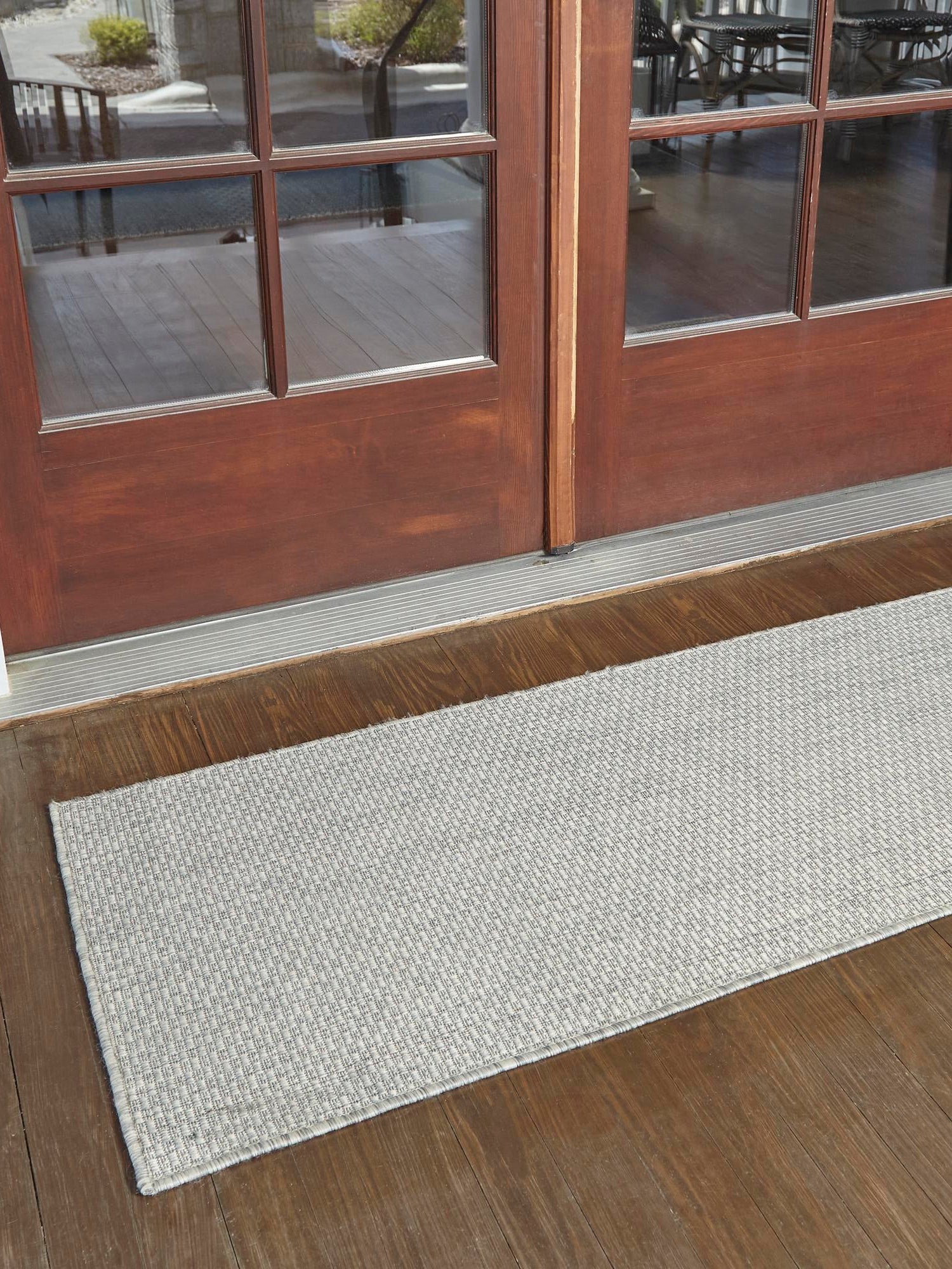 Light Gray 2' 7 x 10' Outdoor Solid Runner Area Rug Weather Resistant for Patio, Deck, Terrace, Balcony, Porch 100% Polypropylene Minimalist Waterproof Carpet for Sale at Rug Engine
