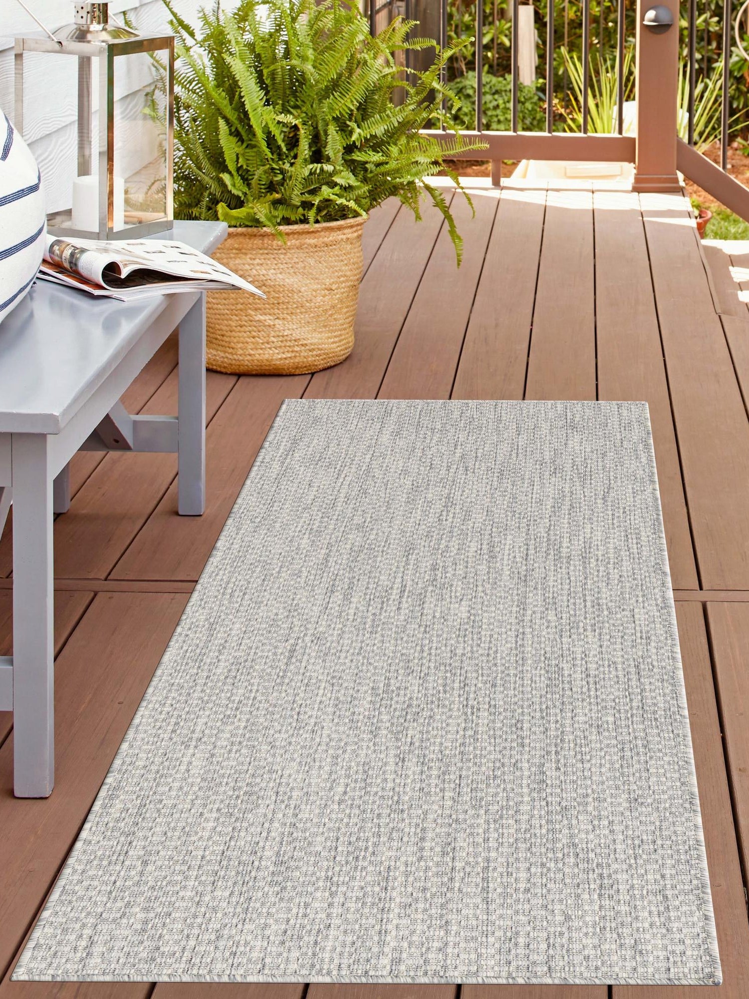 Light Gray 2' 7 x 10' Outdoor Solid Runner Area Rug Weather Resistant for Patio, Deck, Terrace, Balcony, Porch 100% Polypropylene Minimalist Waterproof Carpet for Sale at Rug Engine