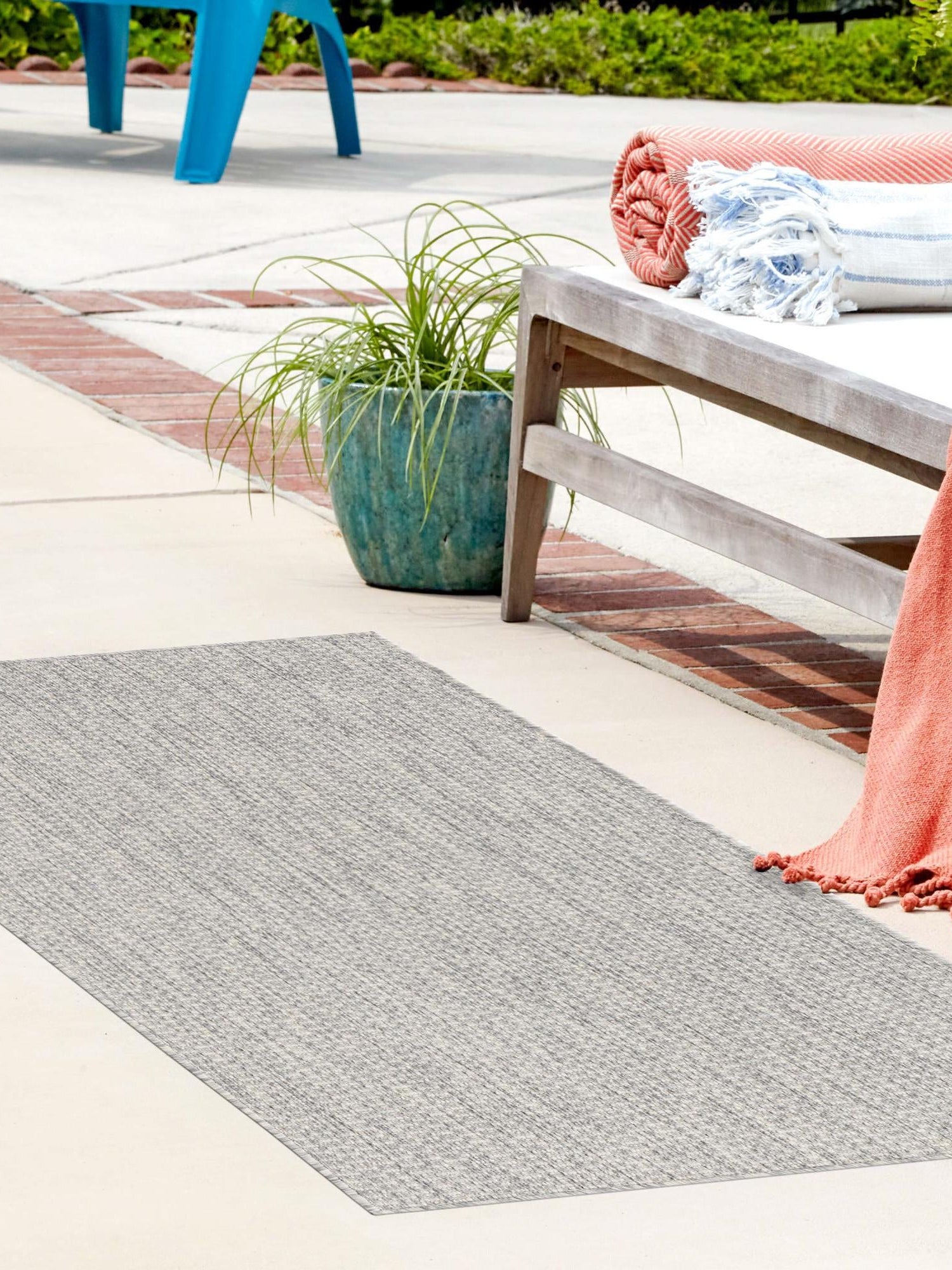 Light Gray 2' x 6' 1 Outdoor Solid Runner Area Rug Weather Resistant for Patio, Deck, Terrace, Balcony, Porch 100% Polypropylene Minimalist Waterproof Carpet for Sale at Rug Engine
