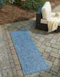 Blue 2' x 6' 1 Outdoor Solid Runner Area Rug Weather Resistant for Patio, Deck, Terrace, Balcony, Porch 100% Polypropylene Minimalist Waterproof Carpet for Sale at Rug Engine