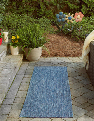 Blue 2' x 6' 1 Outdoor Solid Runner Area Rug Weather Resistant for Patio, Deck, Terrace, Balcony, Porch 100% Polypropylene Minimalist Waterproof Carpet for Sale at Rug Engine